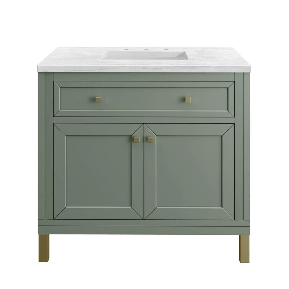 Chicago 36&apos;&apos; Single Vanity, Smokey Celadon, w/ 3 CM Arctic Fall Solid Surface Top