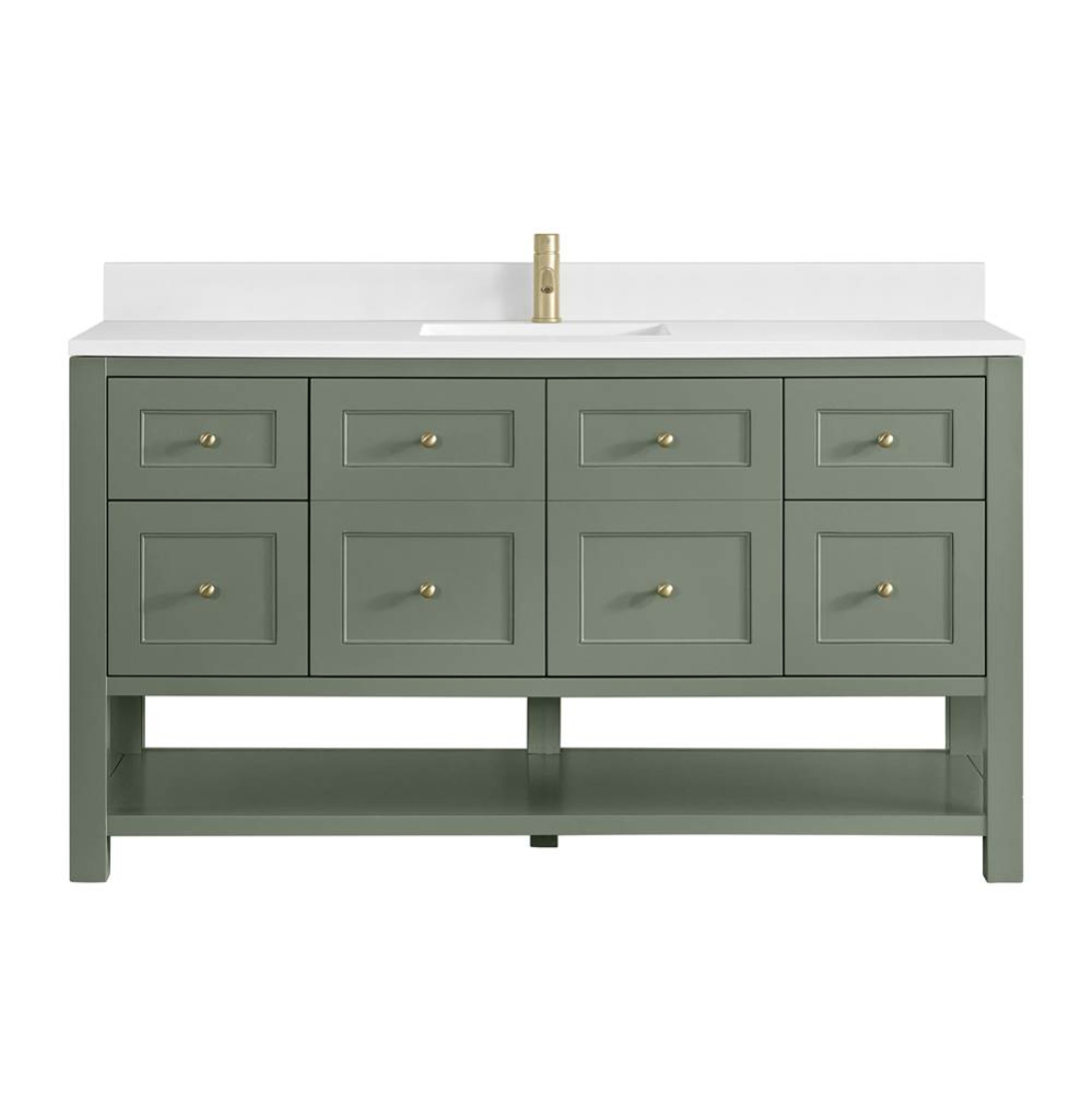 Breckenridge 60&apos;&apos; Single Vanity, Smokey Celadon, w/ Single Hole 3 CM White Zeus Quartz T