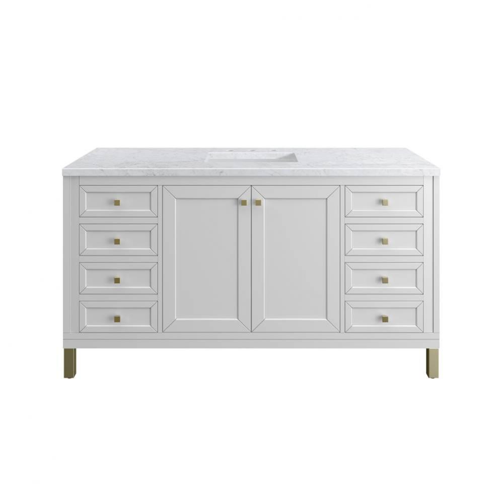 Chicago 60&apos;&apos; Single Vanity, Glossy White, w/ 3 CM Carrara Marble Top
