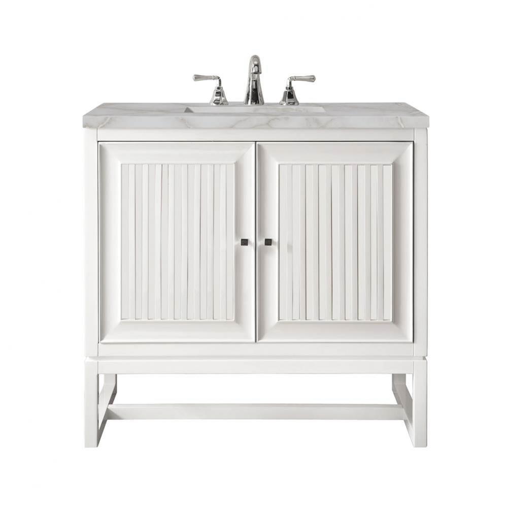 Athens 30&apos;&apos; Single Vanity, Glossy White w/ 3 CM Victorian Silver Quartz Top