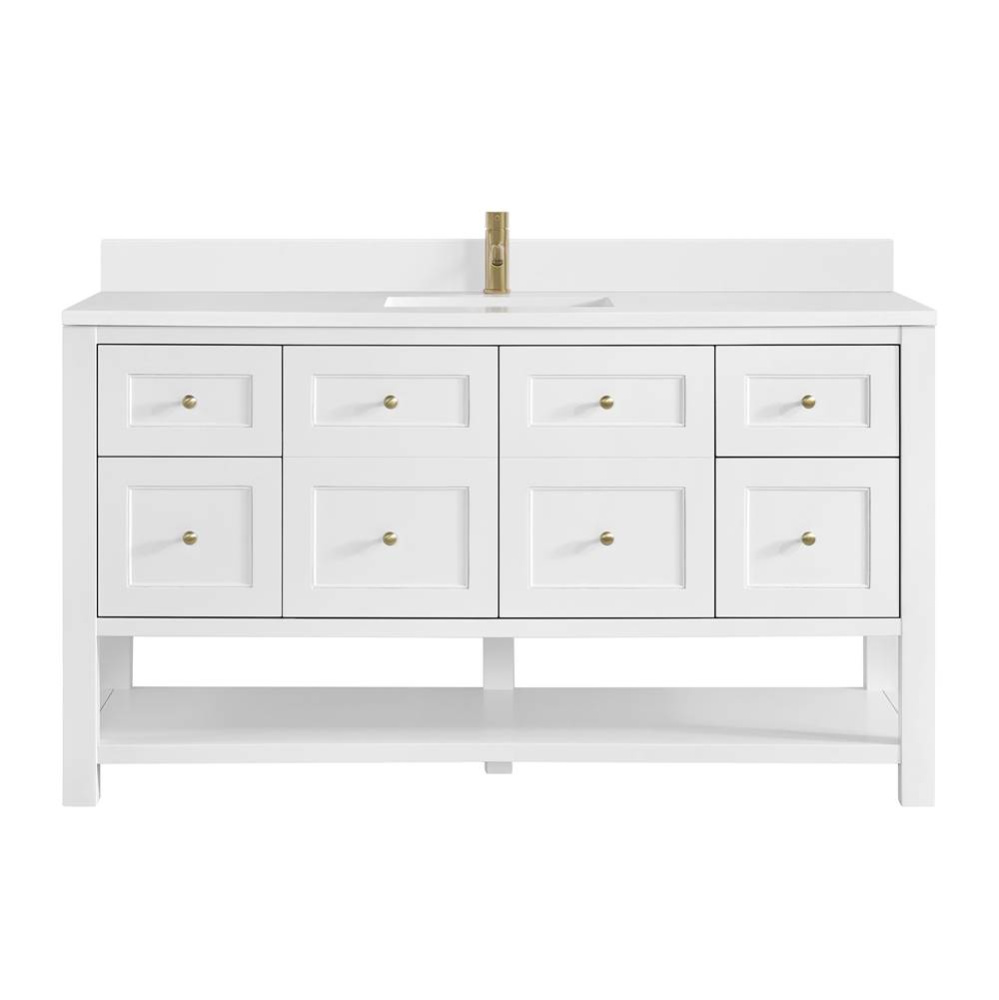 Breckenridge 60&apos;&apos; Single Vanity, Bright White, w/ Single Hole 3 CM White Zeus Quartz Top
