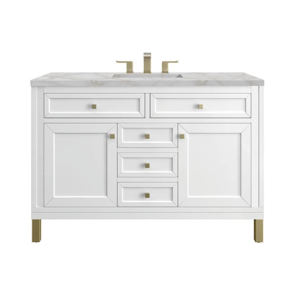 Chicago 48&apos;&apos; Single Vanity, Glossy White, w/ 3 CM Victorian Silver Silestone&#xae; Top