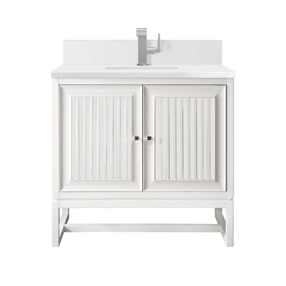 Athens 30&apos;&apos; Single Vanity, Glossy White w/ Single Hole 3 CM White Zeus Quartz Top &amp;