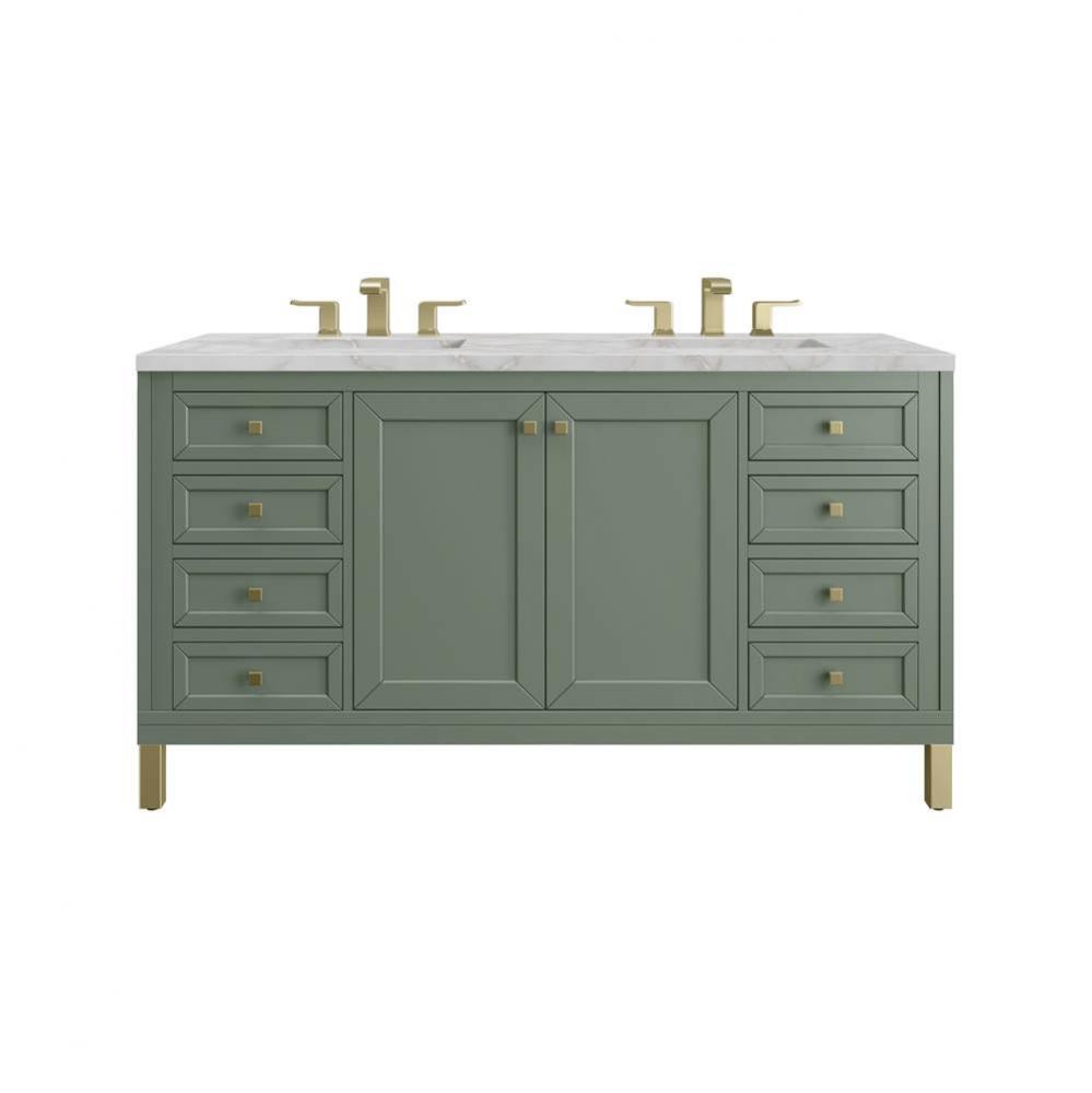 Chicago 60&apos;&apos; Double Vanity, Smokey Celadon, w/ 3 CM Victorian Silver Silestone&#xae; Top