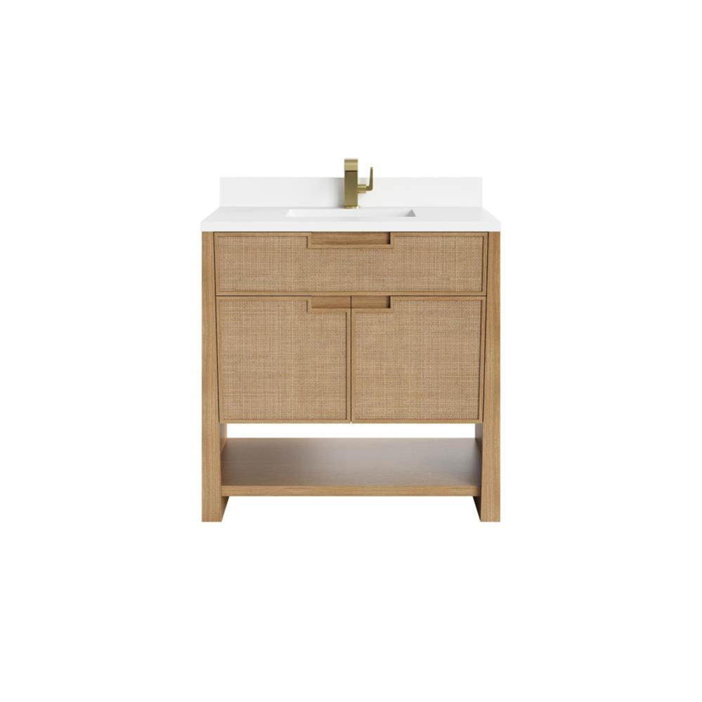 Solene 36&apos;&apos; Single Vanity, Seaside Oak, w/ Single Hole 3 CM White Zeus Quartz Top &amp;