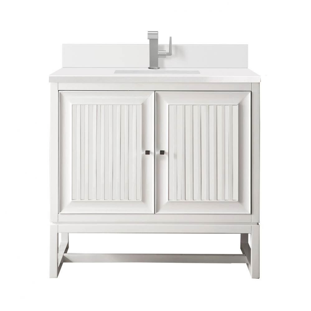 Athens 36&apos;&apos; Single Vanity, Glossy White w/ Single Hole 3 CM White Zeus Quartz Top &amp;