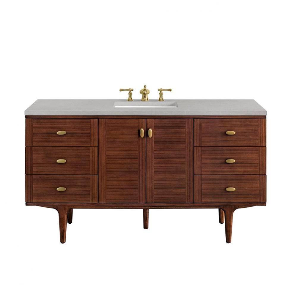 Amberly 60&apos;&apos; Single Vanity, Mid-Century Walnut w/ 3 CM Eternal Serena Top