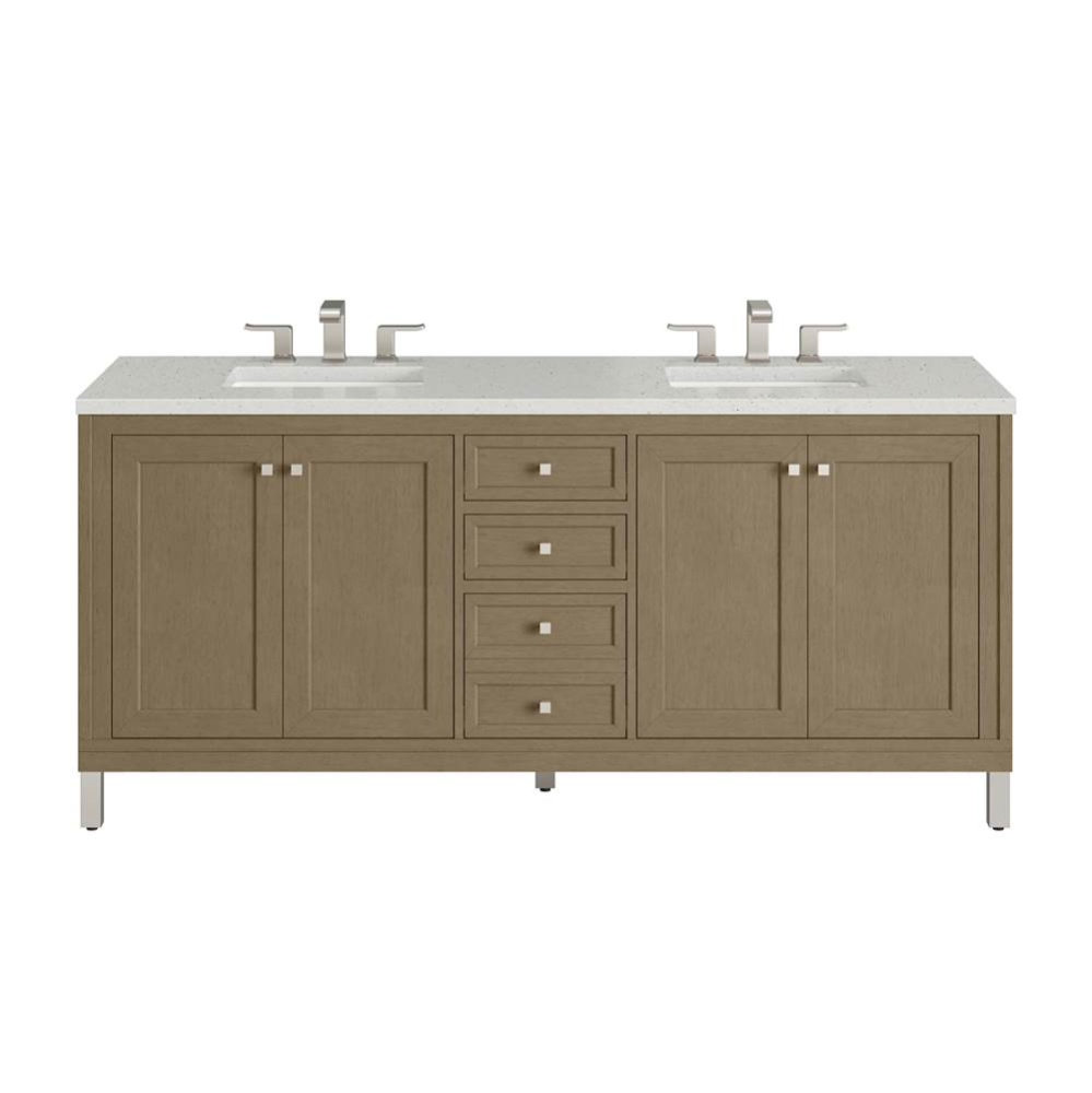 Chicago 72&apos;&apos; Double Vanity, Walnut Whisper, w/ 3 CM Lime Delight Silestone&#xae; Top