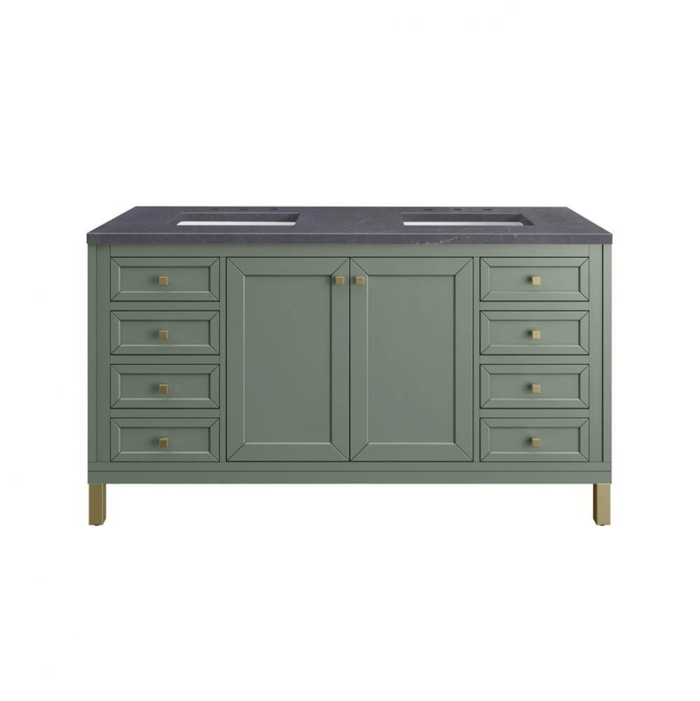 Chicago 60&apos;&apos; Double Vanity, Smokey Celadon, w/ 3 CM Charcoal Soapstone Silestone&#xae; T