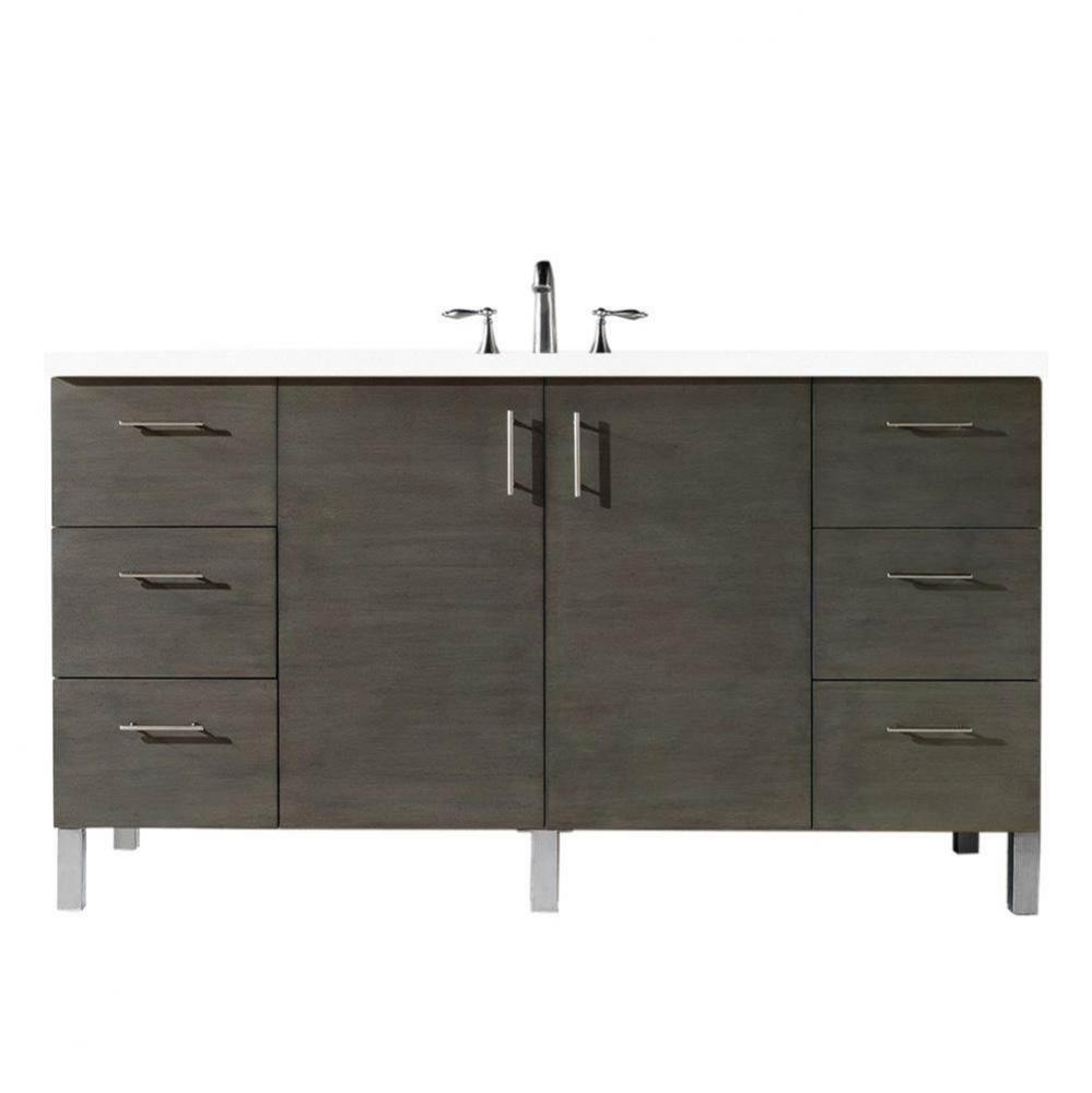 Metropolitan 60&apos;&apos; Single Vanity, Silver Oak, w/ 3 CM Classic White Quartz Top