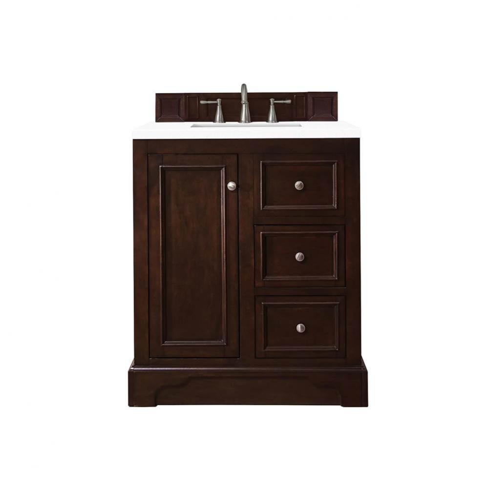 De Soto 30&apos;&apos; Single Vanity, Burnished Mahogany w/ 3 CM Classic White Quartz Top