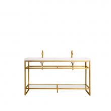 James Martin Vanities C105V63RGDWG - Boston 63'' Stainless Steel Sink Console (Double Basins), Radiant Gold w/ White Glossy C