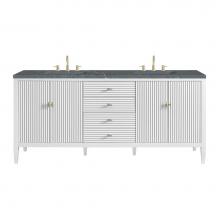 James Martin Vanities 485-V72-BW-3PBL - Myrrin 72'' Double Vanity, Bright White w/ 3 CM Parisien Blue Quartz Top