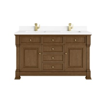 James Martin Vanities 547-V60D-HNO-1WZ - Brookfield 60'' Double Vanity, Honey Oak w/ Single Hole 3 CM White Zeus Silestone®