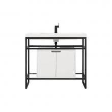 James Martin Vanities C105V39.5MBKSCGWWG - Boston 39.5'' Stainless Steel Sink Console, Matte Black w/ Glossy White Storage Cabinet,