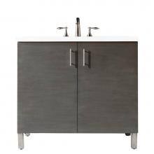 James Martin Vanities 850-V36-SOK-3WZ - Metropolitan 36'' Single Vanity, Silver Oak, w/ 3 CM White Zeus Quartz Top