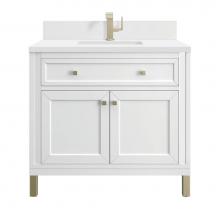 James Martin Vanities 503-V36-GW-1WZ - Chicago 36'' Single Vanity, Glossy White, w/ Single Hole 3CM White Zeus Silestone®