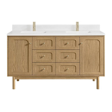 James Martin Vanities 545-V60D-LNO-1WZ - Laurent 60'' Double Vanity, Light Natural Oak, w/ Single Hole 3 CM White Zeus Quartz Top