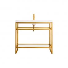 James Martin Vanities C105V39.5RGDWG - Boston 39.5'' Stainless Steel Sink Console, Radiant Gold w/ White Glossy Composite Count