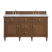 James Martin Vanities 424-V60D-WLT-3CAR - Lorelai 60'' Double Vanity, Mid-Century Walnut w/ 3 CM Carrara White Marble Top