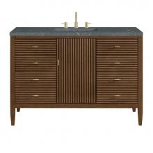 James Martin Vanities 485-V48-WLT-3PBL - Myrrin 48'' Vanity, Mid Century Walnut w/ 3 CM Parisien Blue Quartz Top