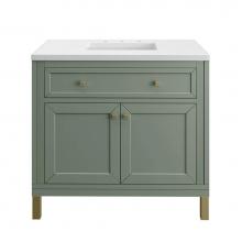 James Martin Vanities 503-V36-SC-3WZ - Chicago 36'' Single Vanity, Smokey Celadon, w/ 3 CM White Zeus Silestone® Top