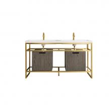 James Martin Vanities C105V63RGDSCAGRWG - Boston 63'' Stainless Steel Sink Console (Double Basins), Radiant Gold w/ Ash Gray Stora