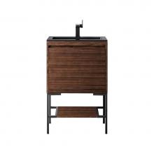 James Martin Vanities 801V23.6WLTMBKCHB - Milan 23.6'' Single Vanity Cabinet, Mid Century Walnut, Matte Black w/Charcoal Black Com