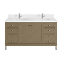 James Martin Vanities 503-V60D-WLW-1WZ - Chicago 60'' Double Vanity, Walnut Whisper, w/ Single Hole 3CM White Zeus Silestone®