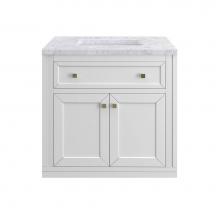 James Martin Vanities 503-V30-GW-3CAR - Chicago 30'' Single Vanity, Glossy White, w/ 3 CM Carrara Marble Top