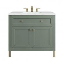 James Martin Vanities 503-V36-SC-3ENC - Chicago 36'' Single Vanity, Smokey Celadon, w/ 3 CM Ethereal Noctis Silestone® Top
