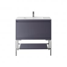 James Martin Vanities 801V35.4MGGBNKGW - Milan 35.4'' Single Vanity Cabinet, Modern Grey Glossy, Brushed Nickel w/Glossy White Co