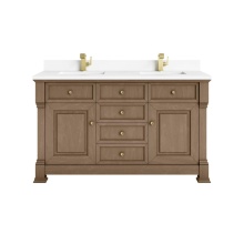 James Martin Vanities 547-V60D-PCN-1WZ - Brookfield 60'' Double Vanity, Pecan w/ Single Hole 3CM White Zeus Silestone® Top &