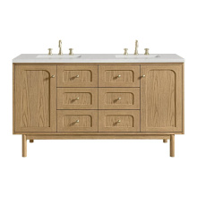 James Martin Vanities 545-V60D-LNO-3LDL - Laurent 60'' Double Vanity, Light Natural Oak, w/ 3 CM Lime Delight Quartz Top