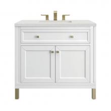 James Martin Vanities 503-V36-GW-3LDL - Chicago 36'' Single Vanity, Glossy White, w/ 3 CM Lime Delight Silestone® Top
