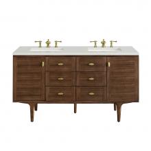 James Martin Vanities 670-V60D-WLT-3LDL - Amberly 60'' Double Vanity, Mid-Century Walnut w/ 3 CM Lime Delight Top