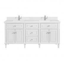 James Martin Vanities 424-V72-BW-1WZ - Lorelai 72'' Double Vanity, Bright White w/ Single Hole 3 CM White Zeus Quartz Top &