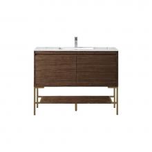 James Martin Vanities 801V47.3WLTRGDGW - Milan 47.3'' Single Vanity Cabinet, Mid Century Walnut, Radiant Gold w/Glossy White Comp