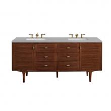 James Martin Vanities 670-V72-WLT-3ESR - Amberly 72'' Double Vanity, Mid-Century Walnut w/ 3 CM Eternal Serena Top