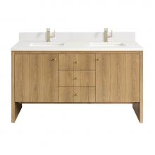 James Martin Vanities 435-V60D-LNO-1WZ - Hudson 60'' Double Vanity, Light Natural Oak w/ Single Hole 3 CM White Zeus Top & Ba