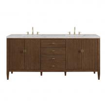 James Martin Vanities 485-V72-WLT-3EJP - Myrrin 72'' Double Vanity, Mid Century Walnut w/ 3 CM Eternal Jasmine Pearl Quartz Top