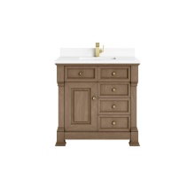 James Martin Vanities 547-V36-PCN-1WZ - Brookfield 36'' Single Vanity, Pecan w/ Single Hole 3CM White Zeus Silestone® Top &