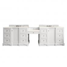 James Martin Vanities 825-V118-BW-DU-EMR - De Soto 118'' Double Vanity Set, Bright White w/ Makeup Table, 3 CM Eternal Marfil Quart