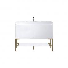 James Martin Vanities 801V47.3GWRGDGW - Milan 47.3'' Single Vanity Cabinet, Glossy White, Radiant Gold w/Glossy White Composite