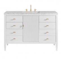 James Martin Vanities 485-V48-BW-3EJP - Myrrin 48'' Vanity, Bright White w/ 3 CM Eternal Jasmine Pearl Quartz Top