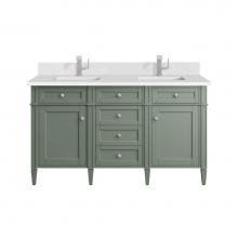James Martin Vanities 650-V60D-SC-1WZ - Brittany 60'' Double Vanity, Smokey Celadon w/ Single Hole 3 CM White Zeus Top & Bac