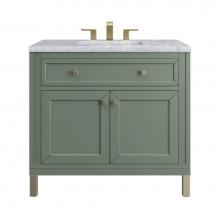 James Martin Vanities 503-V36-SC-3CAR - Chicago 36'' Single Vanity, Smokey Celadon, w/ 3 CM Carrara Marble Top