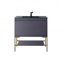 James Martin Vanities 801V35.4MGGRGDCHB - Milan 35.4'' Single Vanity Cabinet, Modern Grey Glossy, Radiant Gold w/Charcoal Black Co