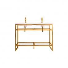 James Martin Vanities C105V47RGDWG - Boston 47'' Stainless Steel Sink Console (Double Basins), Radiant Gold w/ White Glossy C