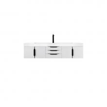 James Martin Vanities 983-V72S-W-GW-B-GW - Columbia 72'' Single Wall Mount Vanity, Glossy White, Matte Black w/ Glossy White Compos